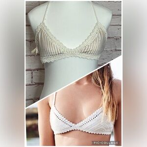 She Made Me Reversible Crochet Knit Essential 70s Boho Bikini Top like new Large